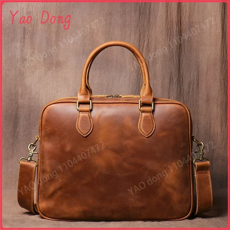 Yao Dong-Étui à Bombes en Cuir de Vache Vintage pour Homme, Sac à Main de Haute Qualité, Document Simple GT, Ordinateur de Bureau Décontracté B