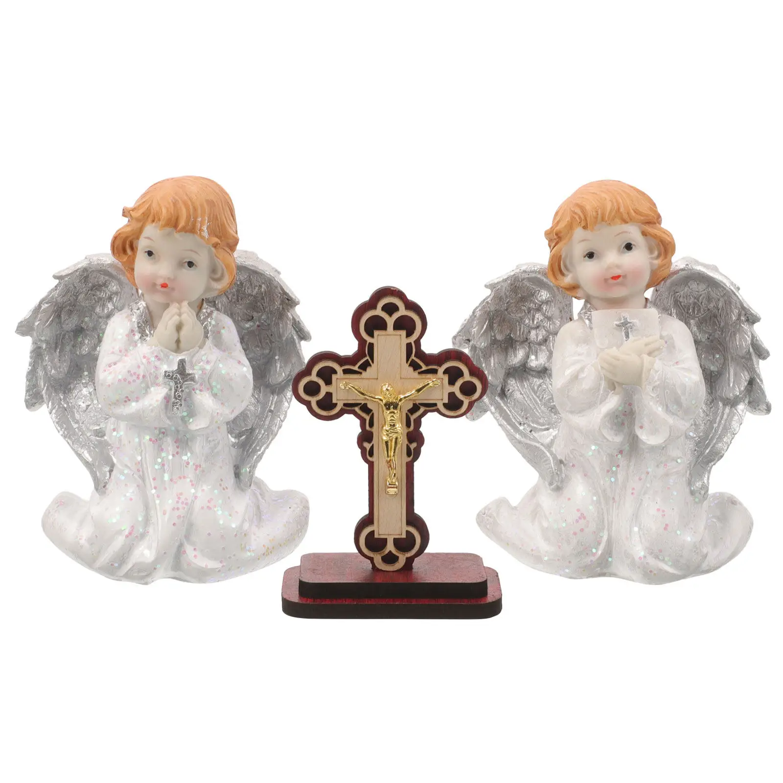 

1Set Angel Resin Statue Cute Decorative Angel Ornament Flat Bottom Design for Home Living Room Table Shelf Office Warm