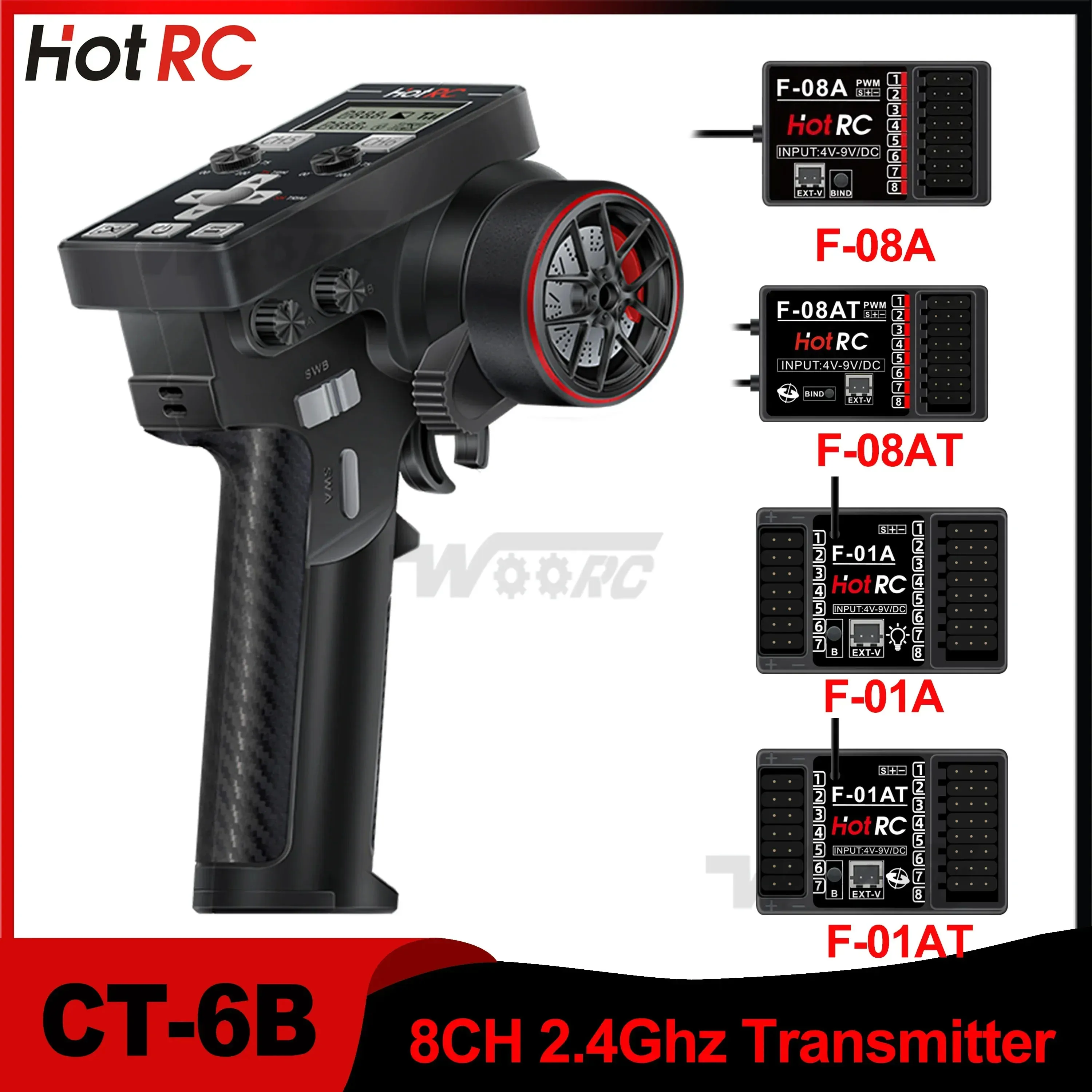 

HOTRC CT-6B 8CH One-Hand Remote Control 2.4Ghz RC Transmitter F-08A F-08A F-01A F-01AT 8 Channel PWM Receiver for RC Car Boat