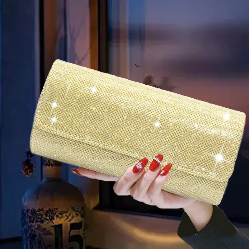 Bolsa de noite brilhante para mulheres, bolsa de embreagem Glitter na moda, bolsa corrente para festa de casamento, baile