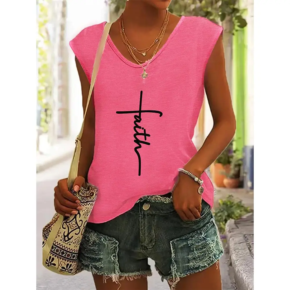 Tank Top Women Clothing Summer V-neck Sleeveless T-shirt Loose Breathable Top Casual 3d Printed Clothing Trend Women Tank Top