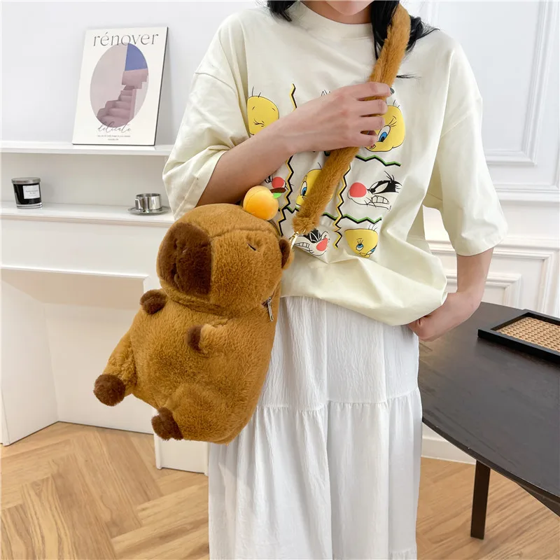 Cute Soft Plush Capybara Backpack Girl Fashionable Crossbody Bag for Women Kawaii Shoulder Bag for Children Gifts for Girlfriend