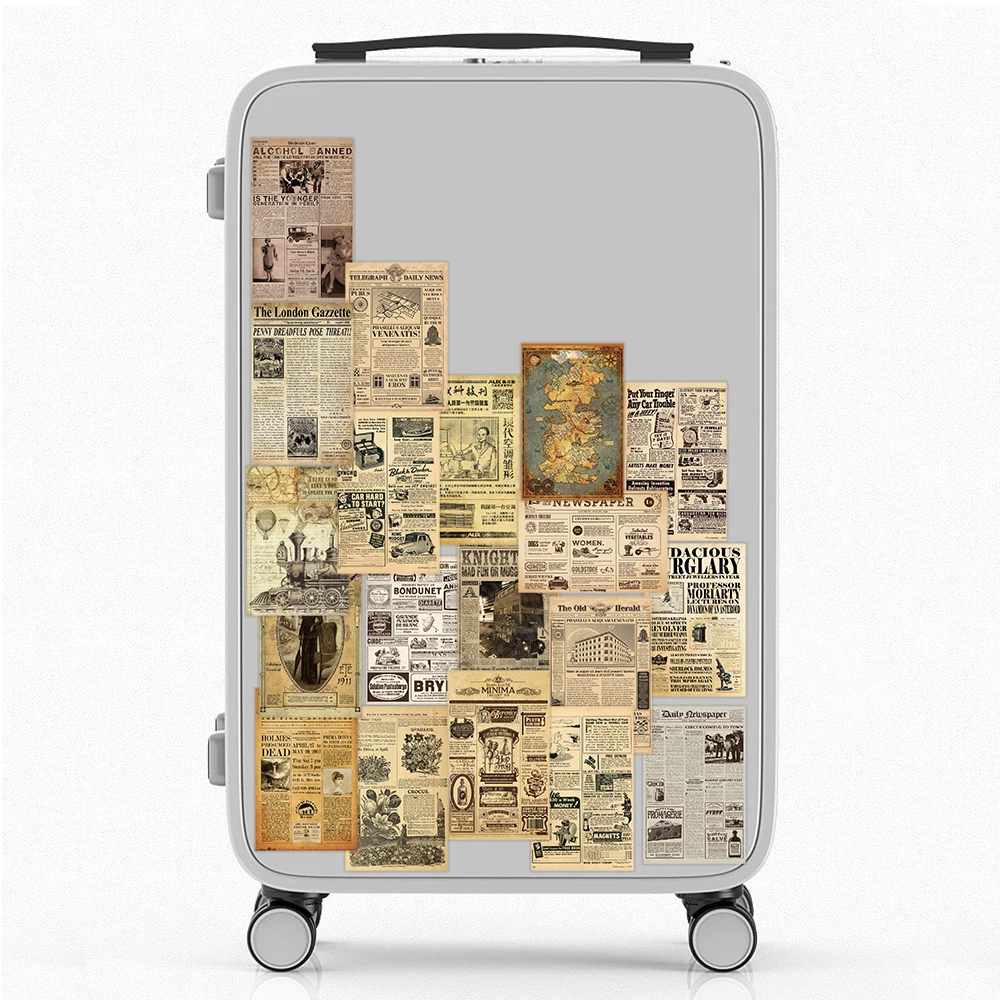 35PCS Yellowed Old Newspaper Vintage Parchment Retro Stickers Decals DIY Car Suitcase Scrapbook Phone Laptop Bike Sticker