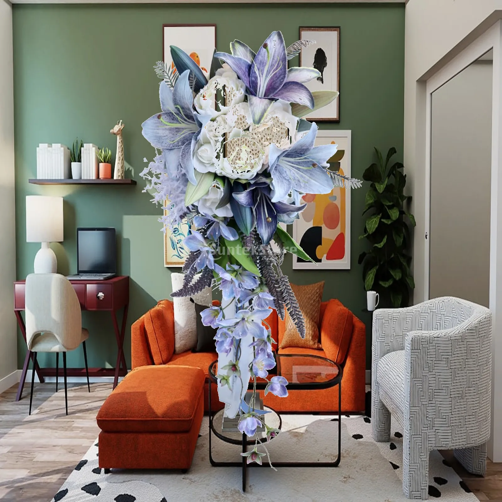 Silk Flower Bridal Bouquet Cascading Teardrop Design for Boho Wedding Anniversary Bride Bridesmaid Photo Prop Vase Decor