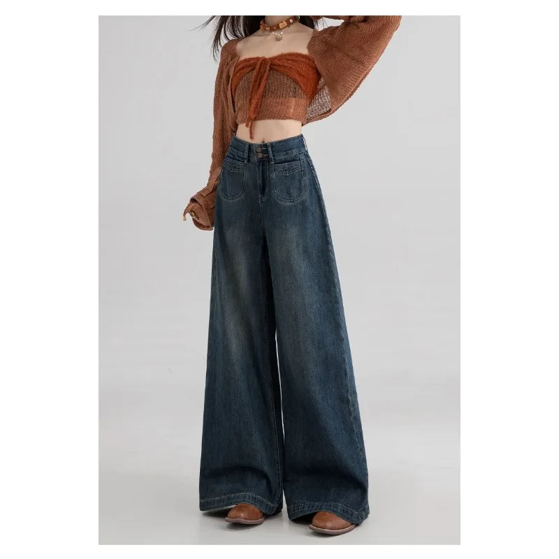 Women Jeans Baggy Pants Y2K Vintage Straight Leg Denim Pants Streetwear Comfy Loose Mid Waist Trousers
