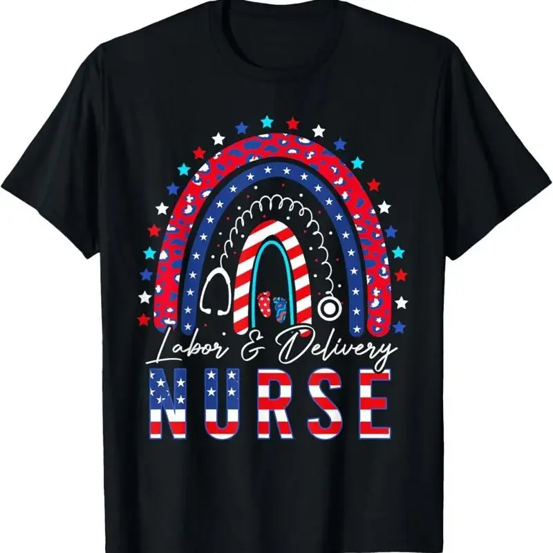 Rainbow Stethoscope Patriotic Labor Delivery Nurse 4Th July T Shirt
