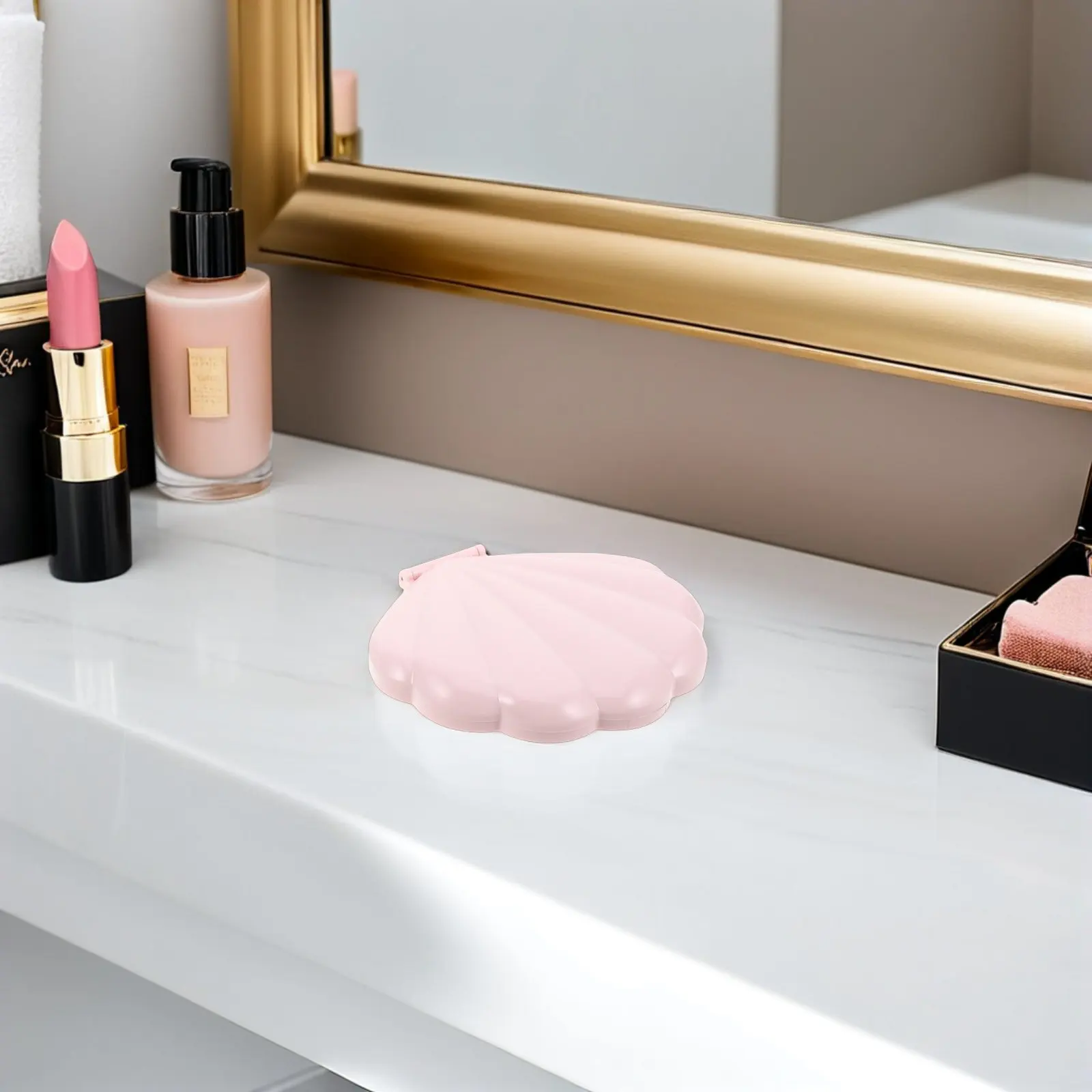 2Pcs Double Sided Folding Makeup Mirrors Shell Shape Handheld Compact Mirror 1X 2X Magnification Travel Portable Pocket