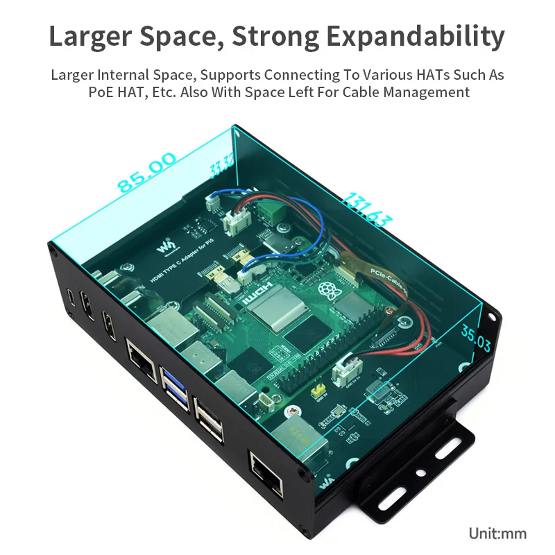 Boîtier en alliage d'aluminium pour Raspberry Pi 5, kit de mini-ordinateur tout-en-un, PCIe à 4 canaux, ports USB 3.2, Gen1, Tech BOX