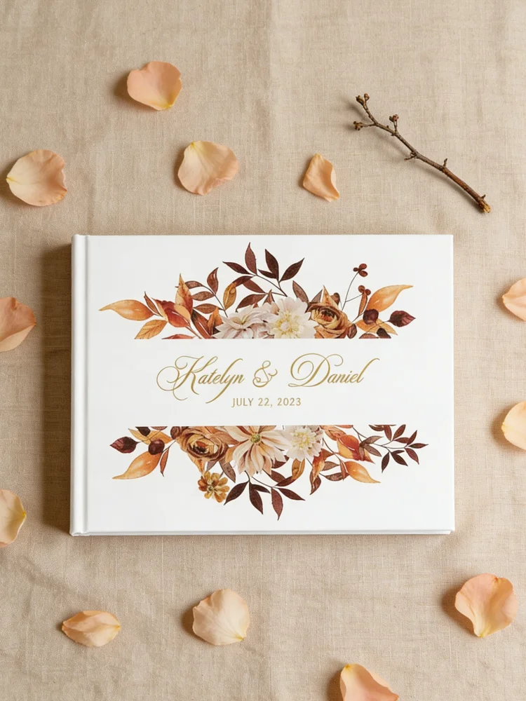 

Custom Terracotta Gold Wedding Guest Book, Premium Autumn Memory Album, Perfect for Fall Wedding Reception
