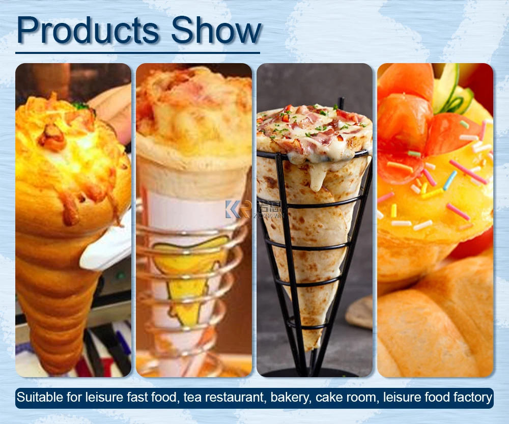 Автоматическая машина для производства конусов для пиццы, коммерческая витрина для пищевых закусок, линия по производству печи для конусов для пиццы, оборудование для хлебобулочных изделий