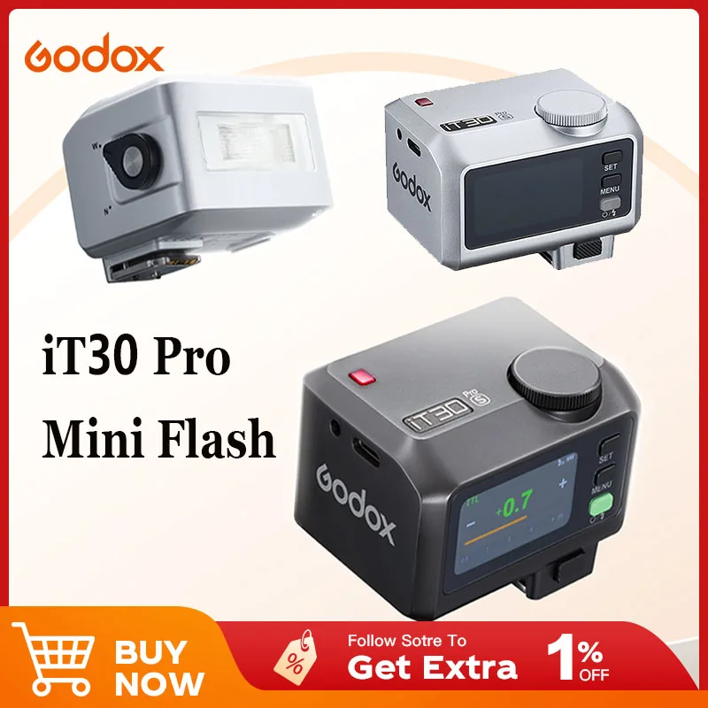 

Godox iT30Pro Mini Flash Portable Mini Camera Pocket Flash Speedlite HSS TTL 2.4G Wireless Flash for Canon Nikon Sony Fuji Olymp