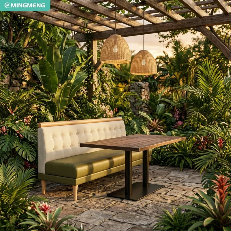 Commercial Garden Dining Set Dual Color Upholstered Banquette Solid Wood Table for Australia Outdoor Restaurant