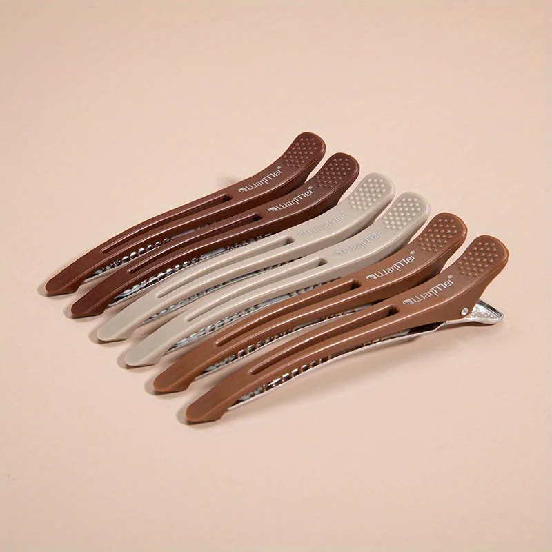 6Pcs Brown Hair Clips Hairdressing Clamps Claws Section Clips Barber Crocodile Hairpin Salon Styling Tools Hair Accessories