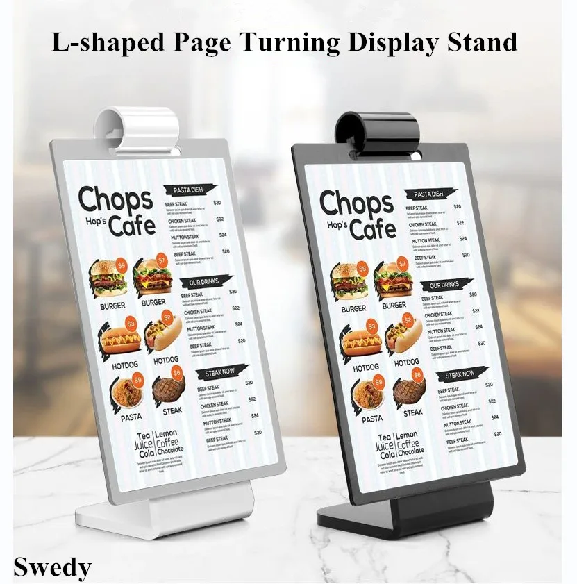 

100x200MM Page Turning Plastic Menu Card Holder Display Stand Pageable Table Sign Holder Stand Advertising Poster Frame