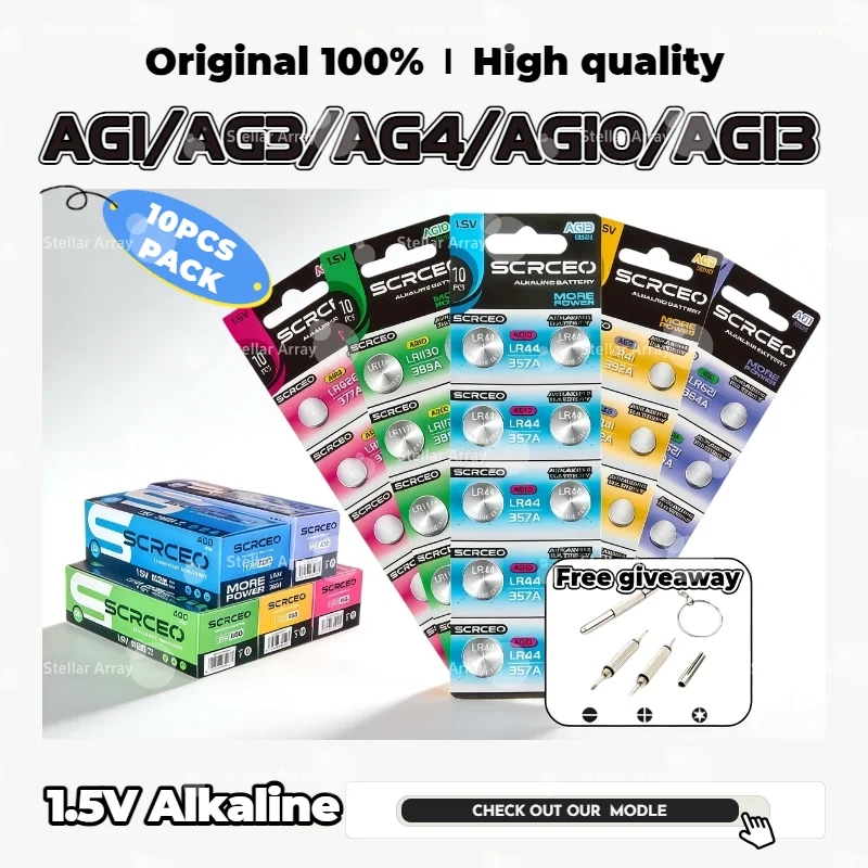 

Alkaline Button Cell Battery 1.5V Universal AG1 AG3 AG13 LR44 for Watches Remote Controls, Calculators Toys & Electronic Devices