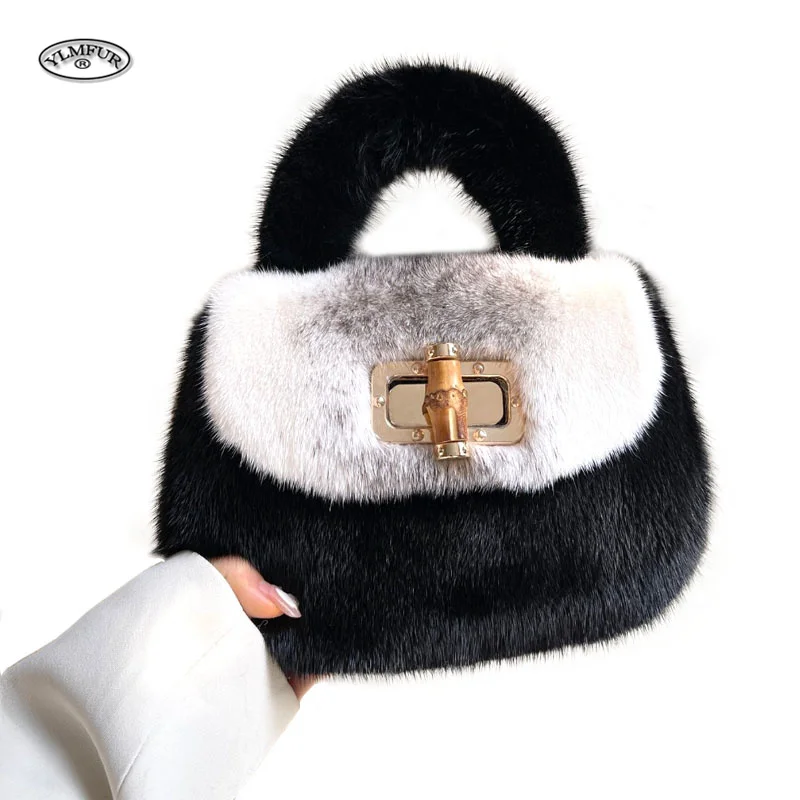 Designer Brand Bags Natural Fur Handbag Women Leather Handbags New Luxury Mink Fur Ladies Hand Bags Purse Fashion Shoulder Bags