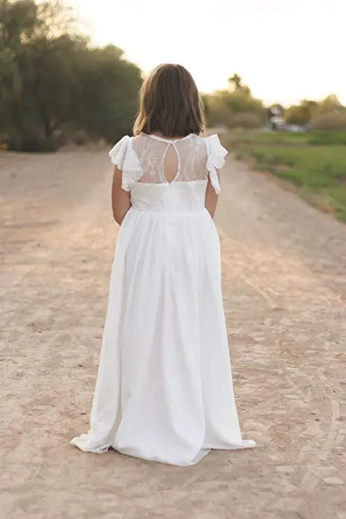 Virágos Elárusítónő dresses csipkével white/ivory Koszorúlány gowns Félfogadás esküvői báli Díszfelvonulás 1st Hitközösség gyerekek Öltözés