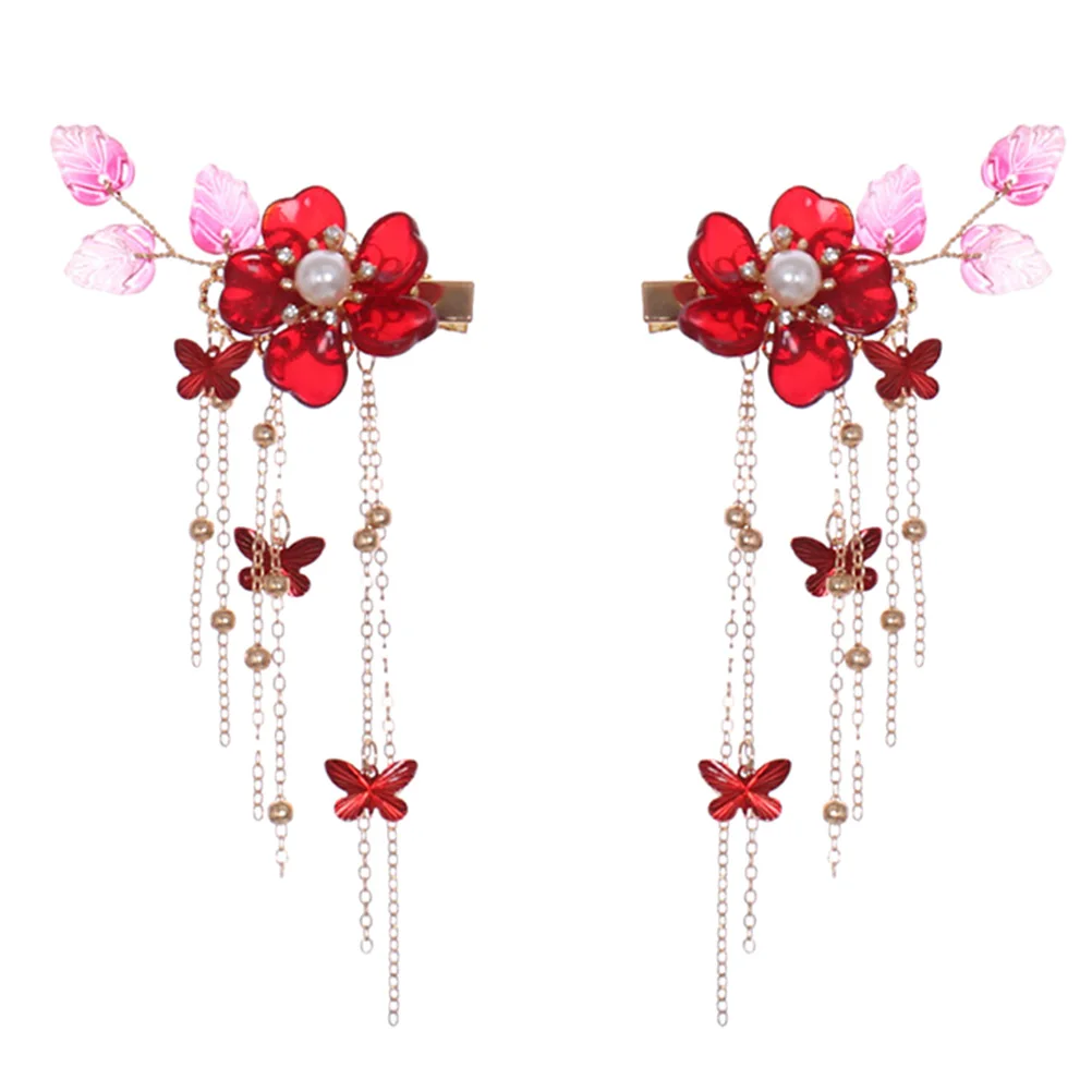 

1 Pair Practical Alloy Tassel Hairpins Retro Pomegranate Flower for Special Occasions