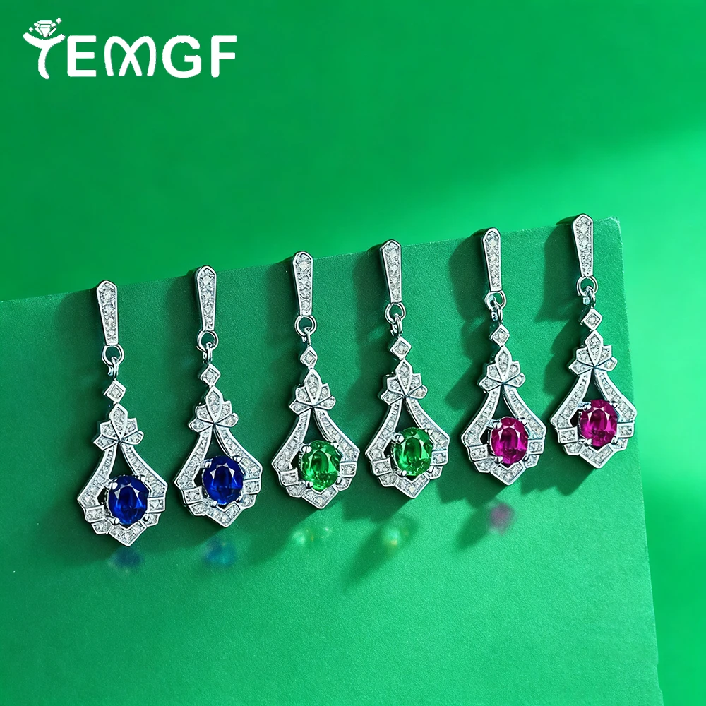 

Серьги-капли TEMGF 4*5 мм с красным/зеленым/синим цирконом, стерлинговое серебро S925, длинные серьги-гвоздики с кисточками для женщин, вечерние модные ювелирные изделия