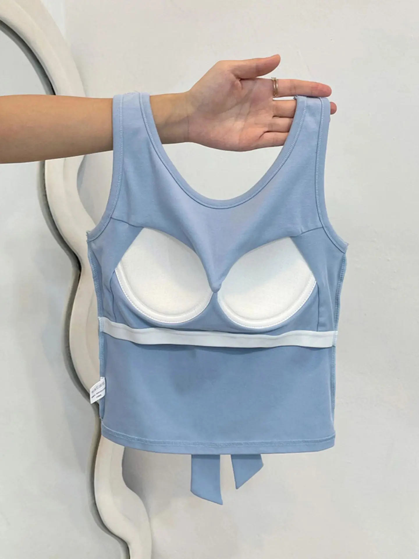 French Style Bow Knot Backless Cami 2026 Summer Built-in Bra Anti-Slip Yoga Pure Cotton Breathable Women's Layering Top for Gym