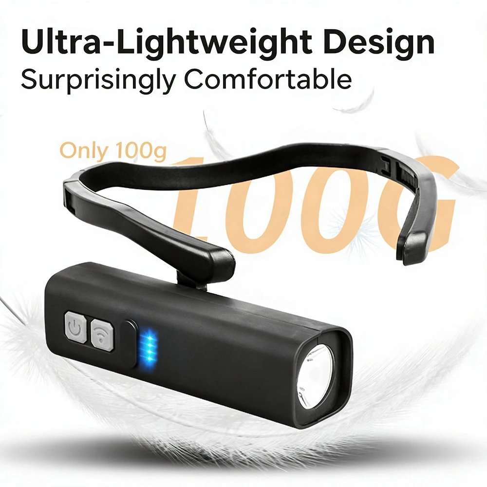 Lightweight Ear Mount Head Lamp Hand Wave Induction Headlight USB-C Charging Power Display IPX4 Waterproof Outdoor Fishing Torch