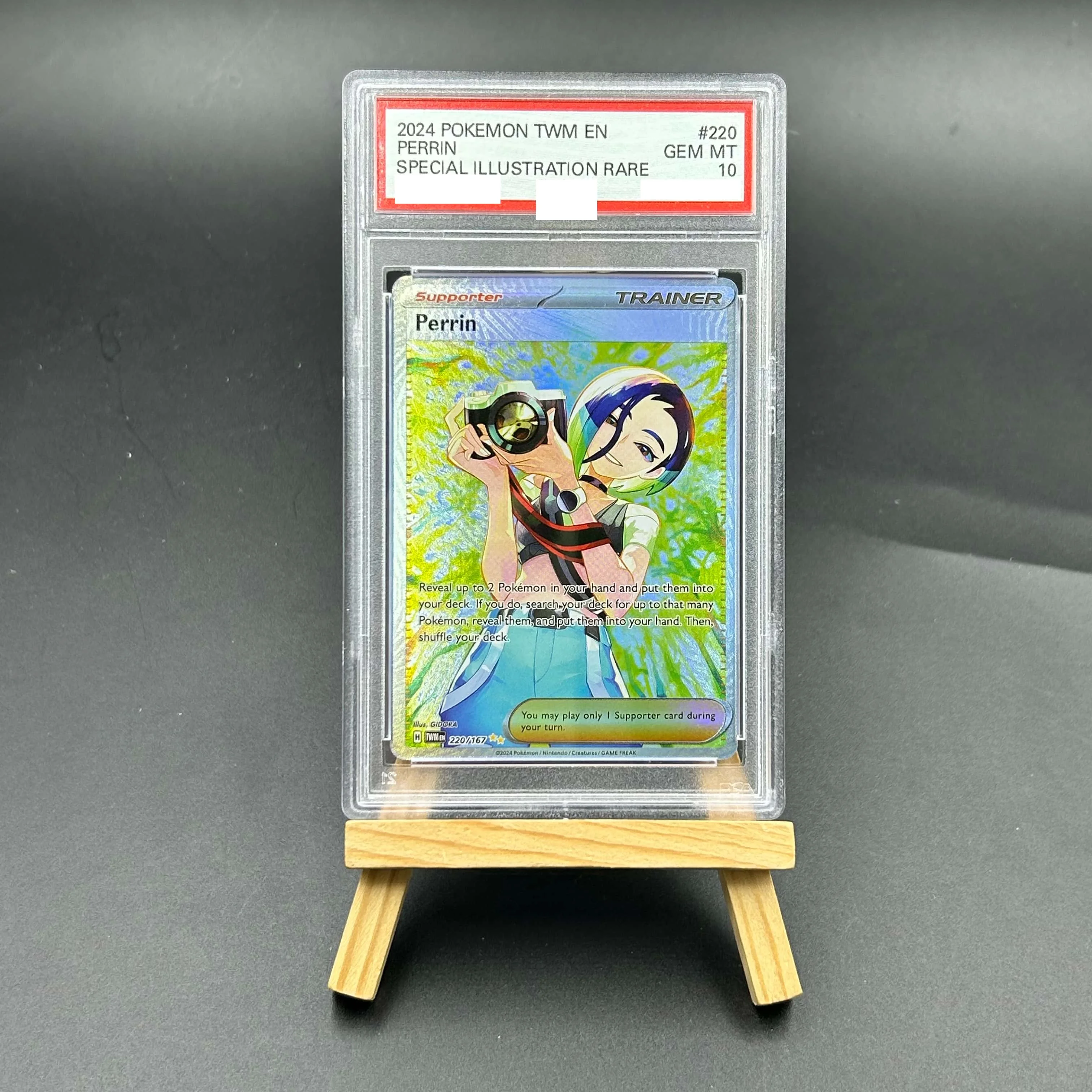 

2024 English TWM Perrin #220 Special Illustration Rare Textured Holo GEM MT 10 Pokemon TCG Trainer Card