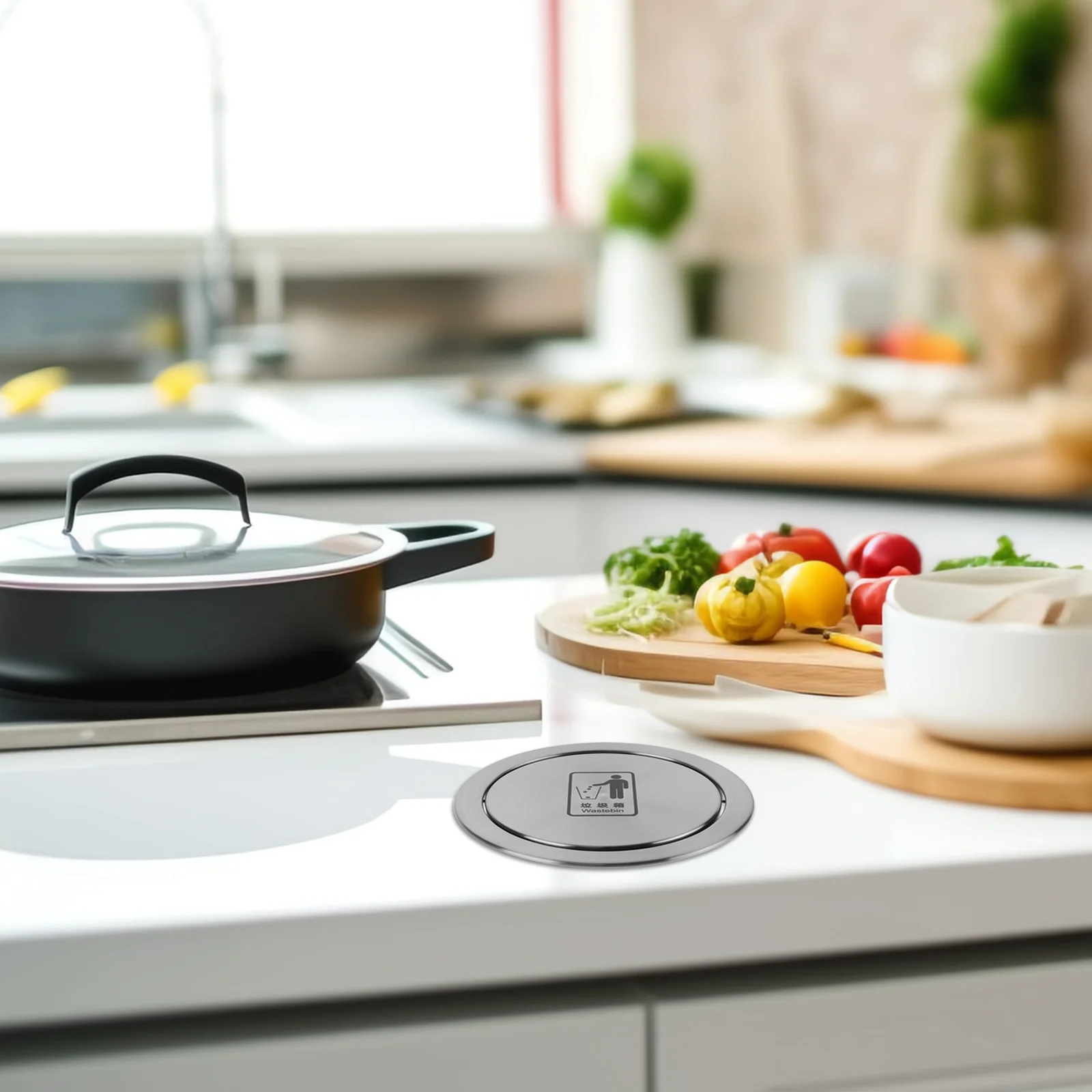 

Встраиваемая крышка мусорного бака из нержавеющей стали, встроенная крышка с клапаном для ванной комнаты, кухонной столешницы, мусорное ведро, встраиваемая крышка мусорного бака