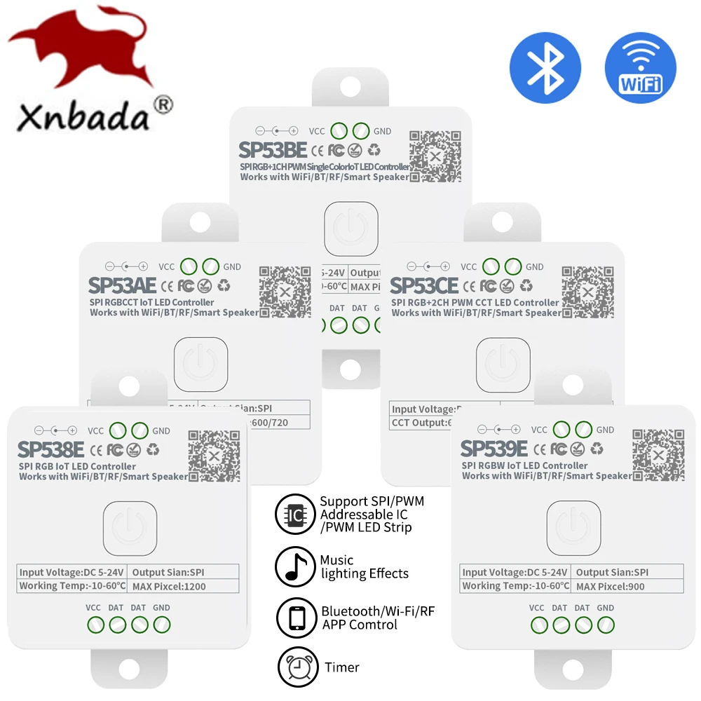 

SP531E-SP53CE LED Controller Wifi Alexa Google Home BT SPI FCOB WS2812B WS2811 5050 RGB SK6812 WS2814 RGBW Light Strip DC5-24V