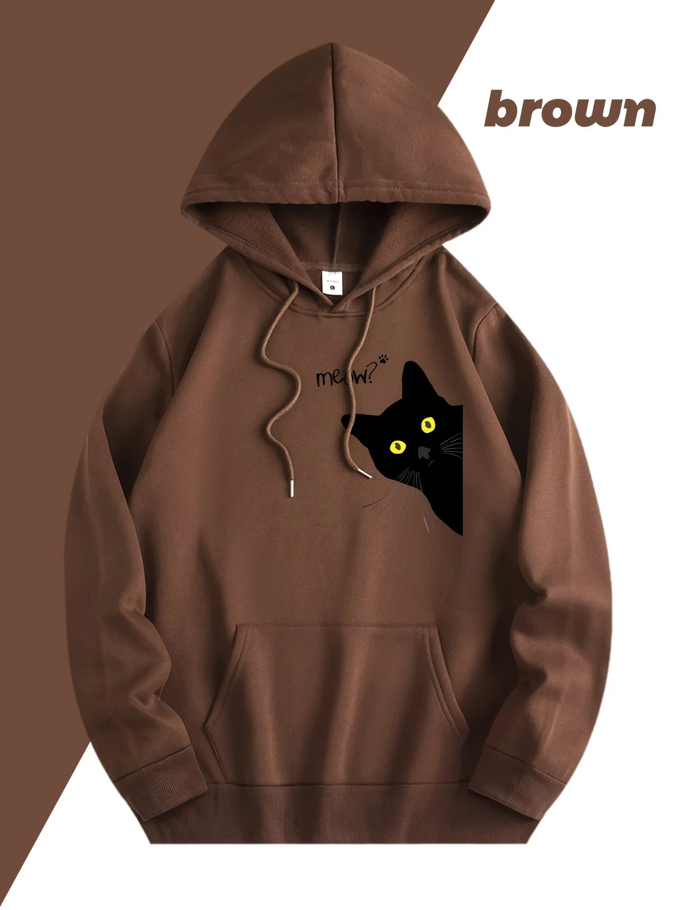 Meow Black Cat Hoodies Men Classic Round Neck Hoodie All-Match Creativity Slow jogging clothes Quality Hip Hop Clothes For Men