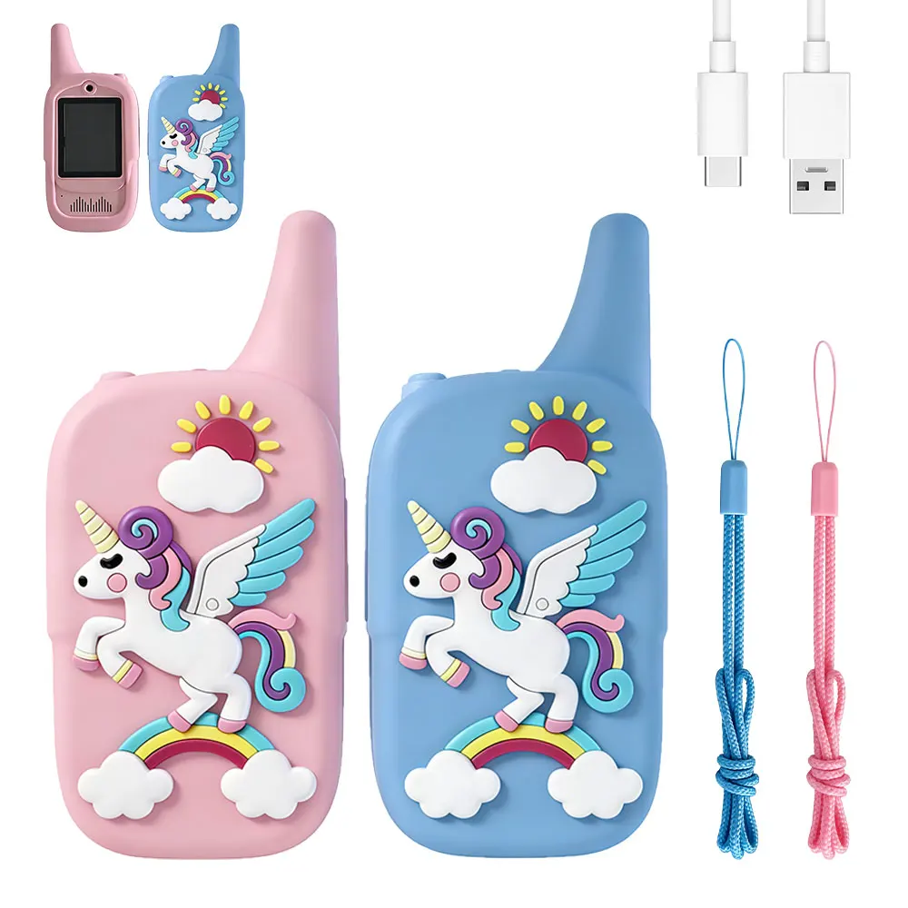 عيد الميلاد 2 قطعة فيديو لاسلكي تخاطب فيديو إنترفون HD خطوط صوتية قابلة للشحن بنقرة واحدة دعوة الكرتون مغير الصوت هدية للأطفال