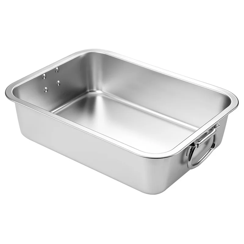 Thicken Stainless Steel Square  Cake Bread Basin Deep Plate Fruit Food Storage Tray  HandleLoaf Pans Kitchen Baking Dish