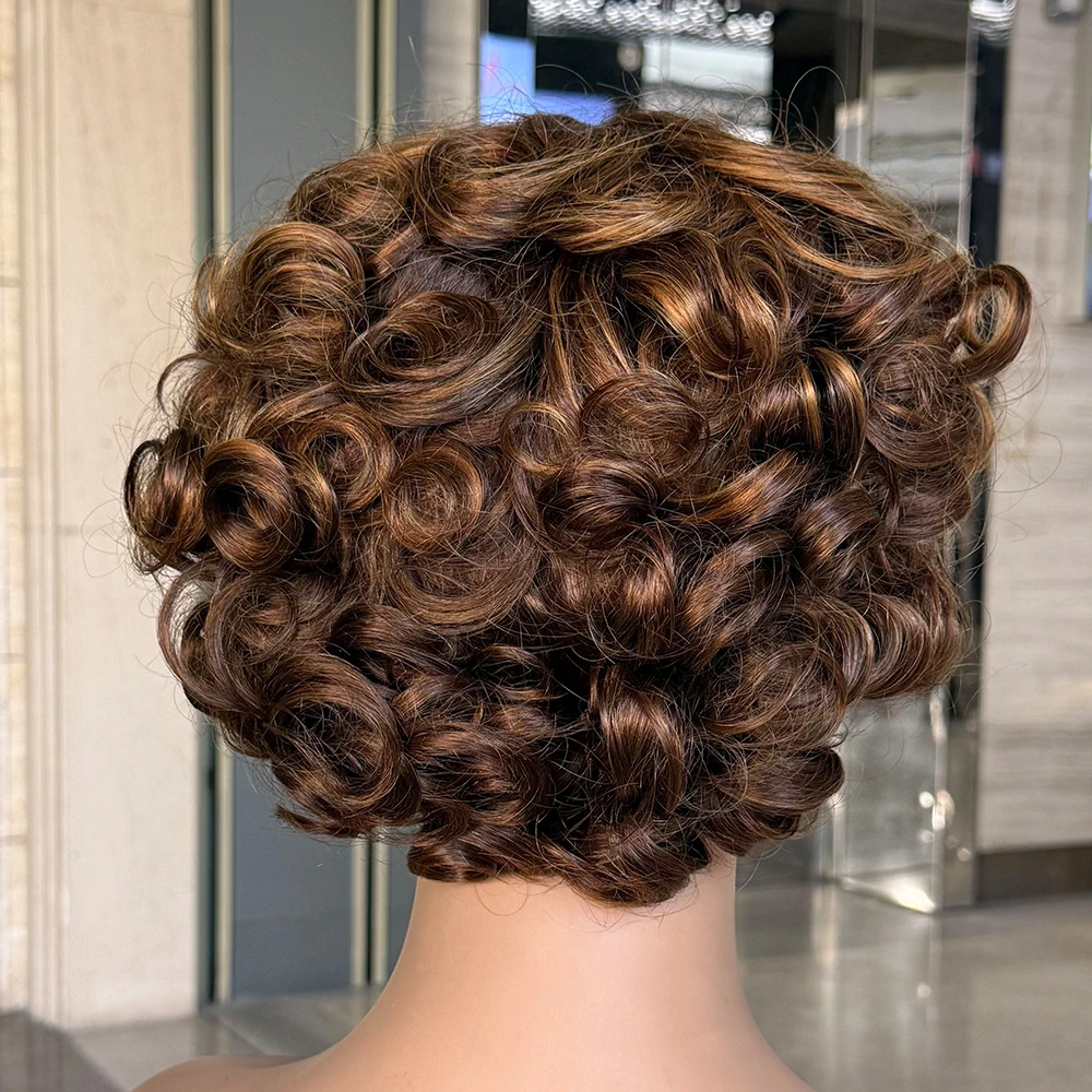 كامل آلة صنع فضفاض نطاط شعر بشري قصير الباروكات نطاط مجعد لا الدانتيل غلويليس الباروكات مع بانج عابث قطع بوب شعر مستعار للنساء