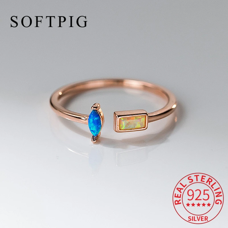 SOFTPIG-anillo ajustable de ópalo de gota de agua para mujer, de Plata de Ley 925 auténtica, joyería fina clásica, accesorios geométricos