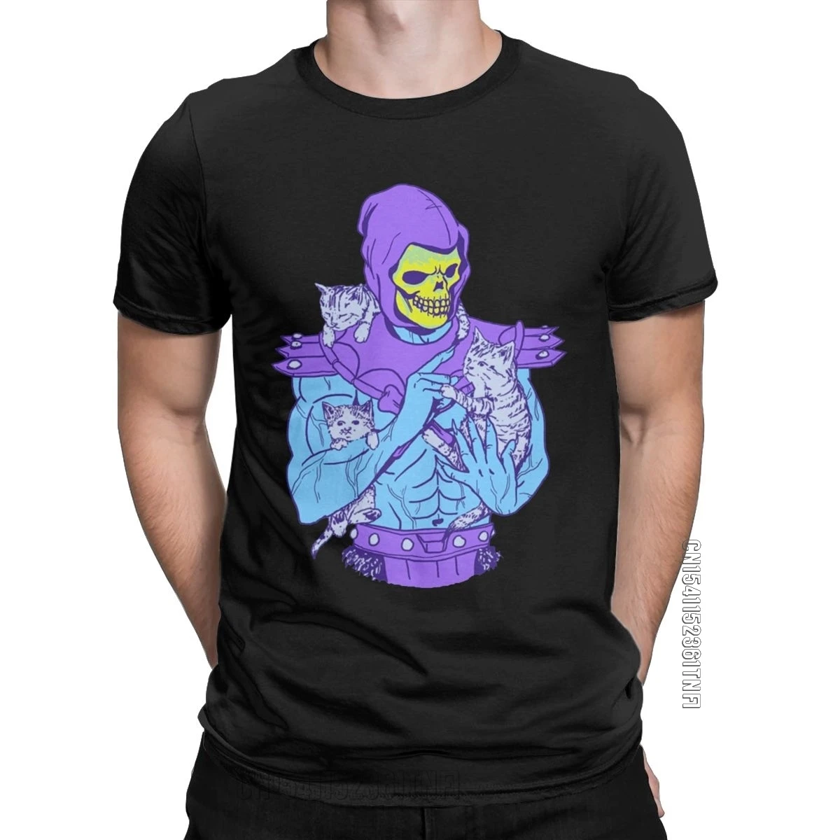 Skeletor Masters Of The Meowniverse T-Shirt For Men He-Man Vintage Pure Cotton Tees Crew Neck Classic T Shirt Summer