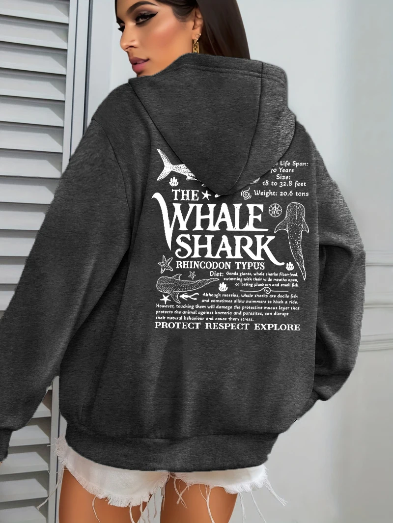 Kreativer Walhai mit Buchstaben-Print, Damen-Streetwear, weiche, trendige Kapuzenpullover, einfarbige, warme Kleidung, lockerer Hip-Hop-Hoodie. – Detail 13