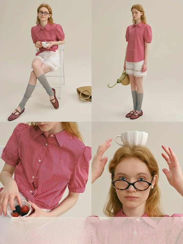 

Летняя женская рубашка Rina Berry из 100% хлопка, свободного кроя, в клетку, на пуговицах, для повседневной носки, в двух цветах