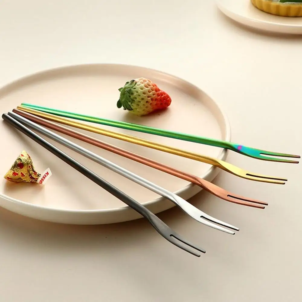 Sanded 1 pcs Solid Stainless Steel Household Long Handle Fruit Toothpick Tableware Utensil Fruit Fork Kitchen Supplies