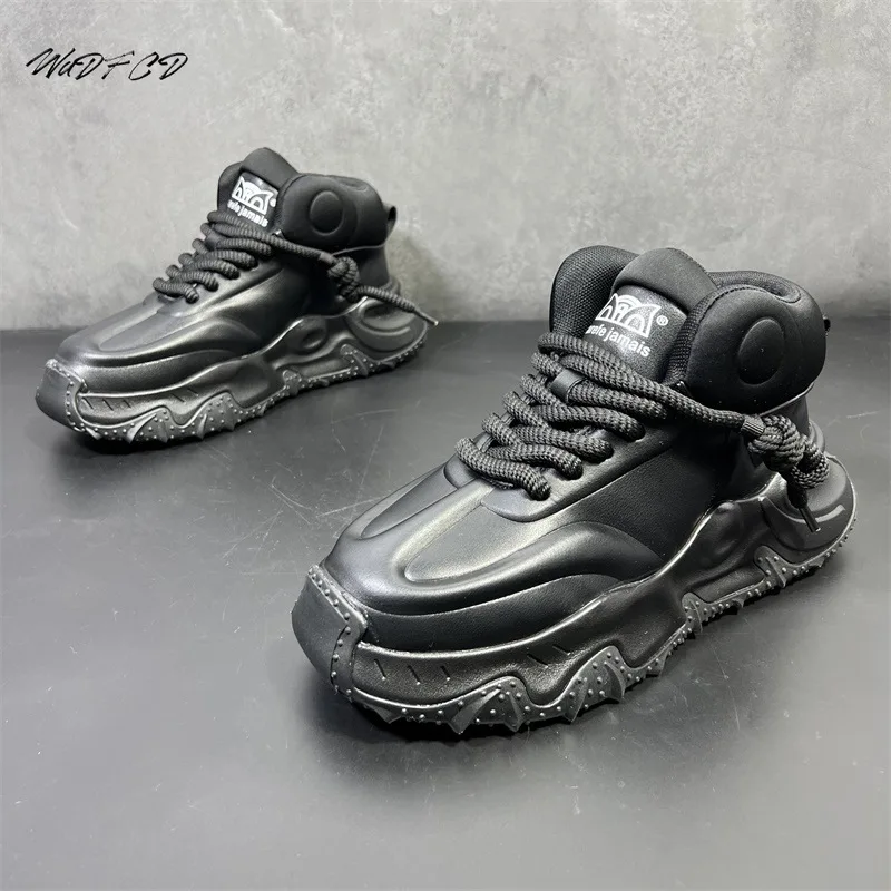 Chunky Sneaker Men Designer Winter Plush Warm Snow Shoes Fashion Casual Split Leather Upper Height Increased Flat Platform Shoes