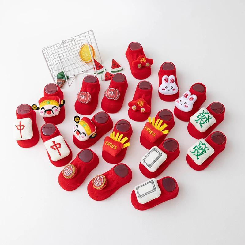 

Newborn New Year Red Sock Cute Cartoon Baby Cotton Socks Autumn Winter Warm Knit Socks 0-3Year Children Boat Sock Kids Footwear