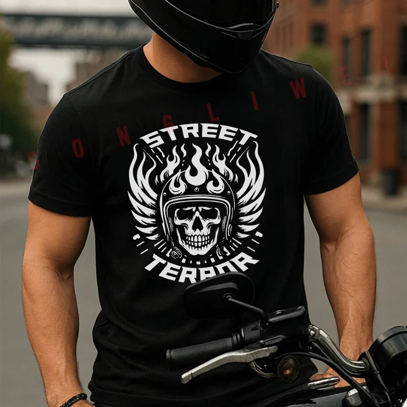 

Skeleton Decal Biker Motorcycle T-Shirt Motorrad Fans Moto New Fashion Summer Cotton Men Short Sleeve O-Neck T Shirt