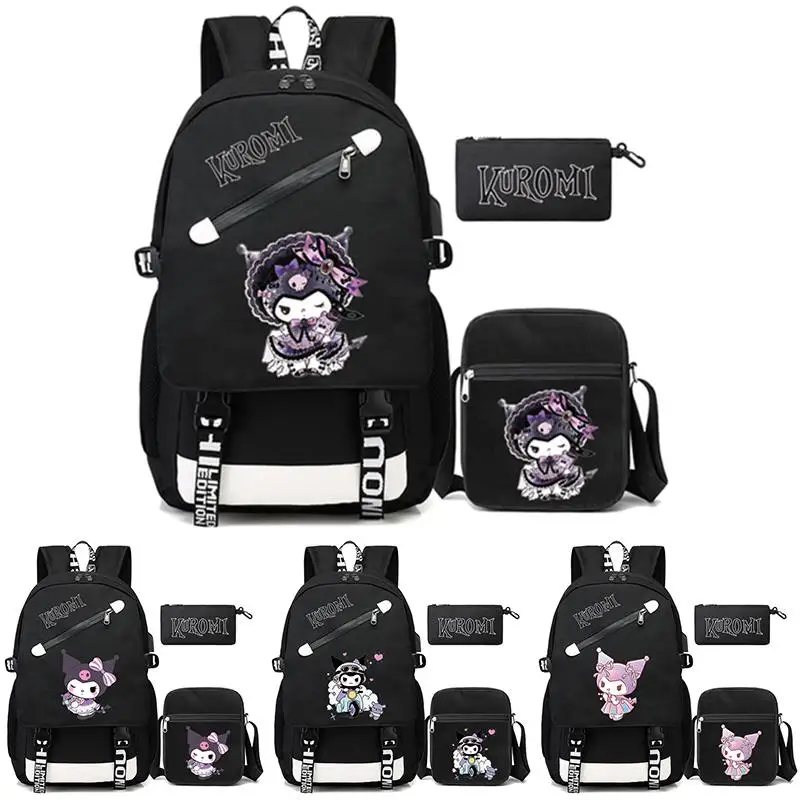 

3Pcs/set Kuromi Backpack for Boy Girl Student Schoolbag Teenage Hildren School Rucksack Canvas Shoulder Bag Women Anime Mochilas