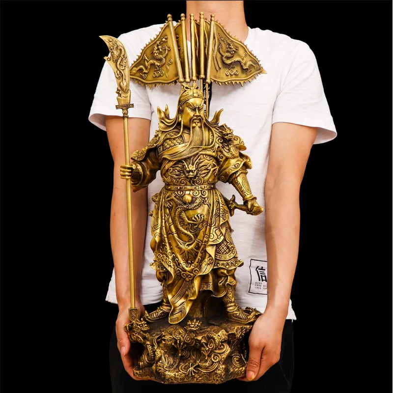 Wholesale Copper Gong Statue From Qiongliang, A Wealth God With A Flag, A Gift For Business Openings, Guan Er Ye Ornaments,