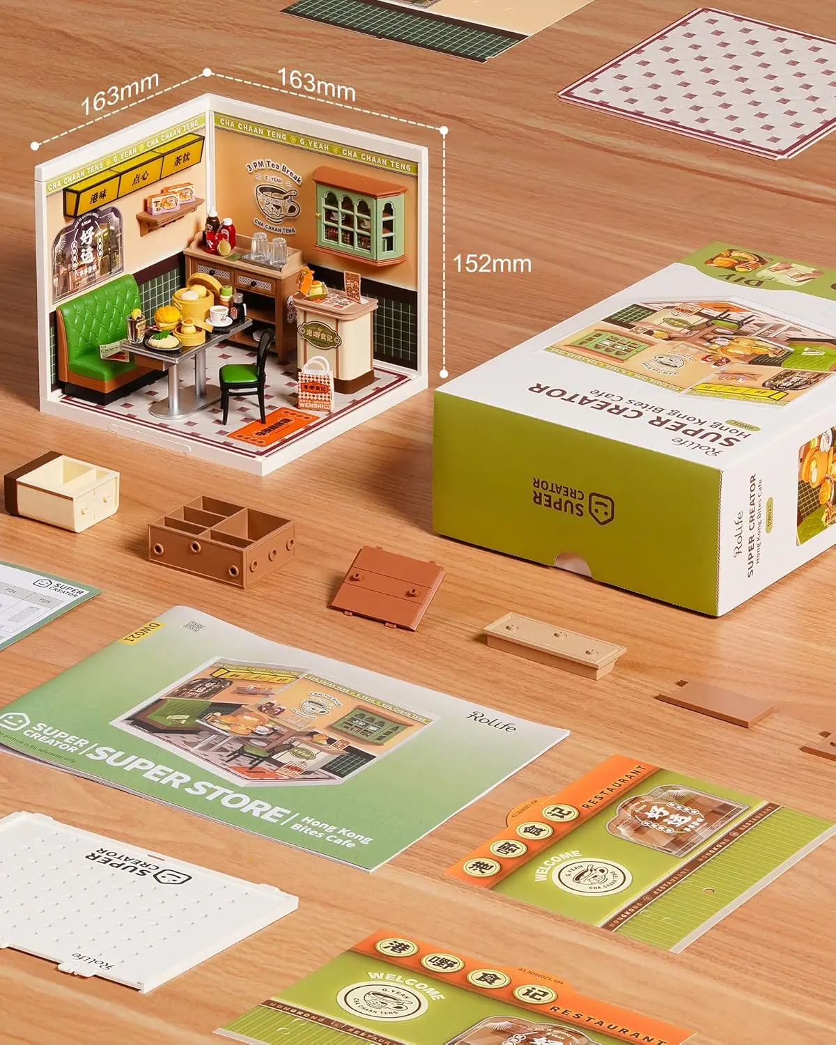 Robotime Super Creator DIY Kit de casa en miniatura Kits de modelos para adultos para construir el hogar escritorio estantería decoración Hong Kong Bites Cafe