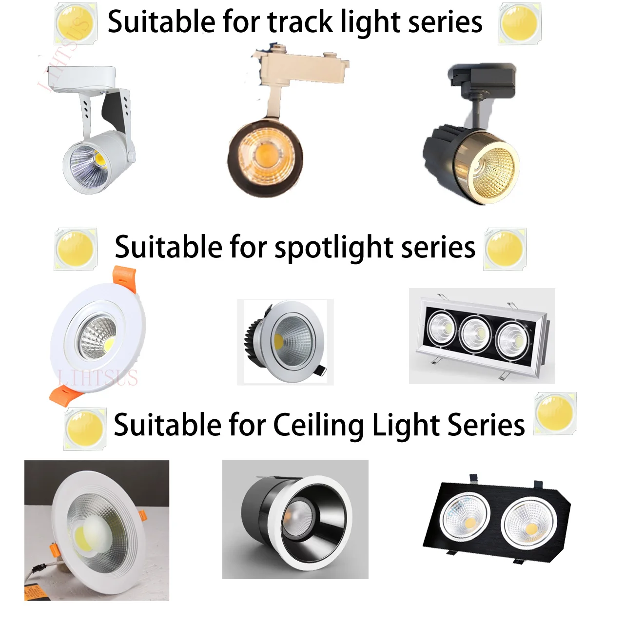 10W 12W 15W 18W 24W 30W 36W 42W 50W źródło lampa kwadratowa koraliki do lampy COB 1919mm Chip Cri95 LED żarówka reflektor szynowy oświetlenie do