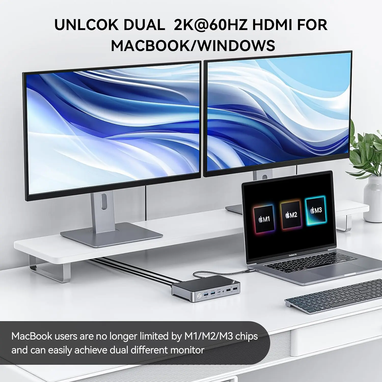 Imagem -04 - Minisopuru-docking Station Displaylink Monitor Duplo Carregamento 15w Dual 2k60hz Hdmi Usb c Hub para Macbook m3 m2 m1 Windows