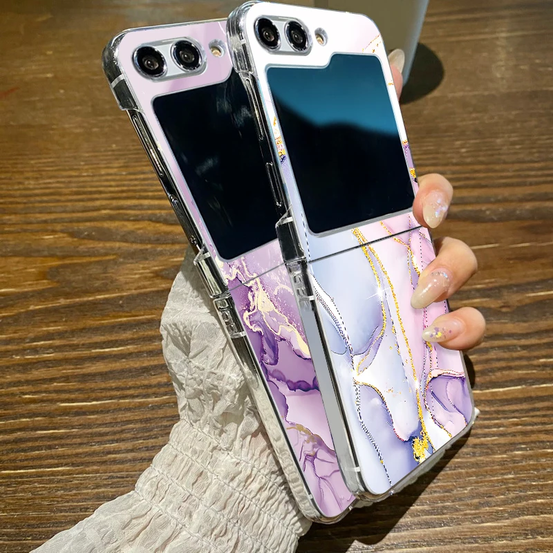 Marble Pattern Transparent Phone Case For Samsung Galaxy Z Flip 6 5 4 3 Clear Hard Folding Cover For Samsung Z Flip6 Flip5 Flip4