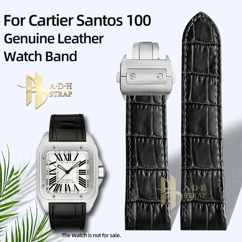 Special Genuine Leather Watch Strap For Cartier Santos 100  W20073X8 W20112Y1 Cowhide Leather Watch Band 20 23mm Folding Buckle