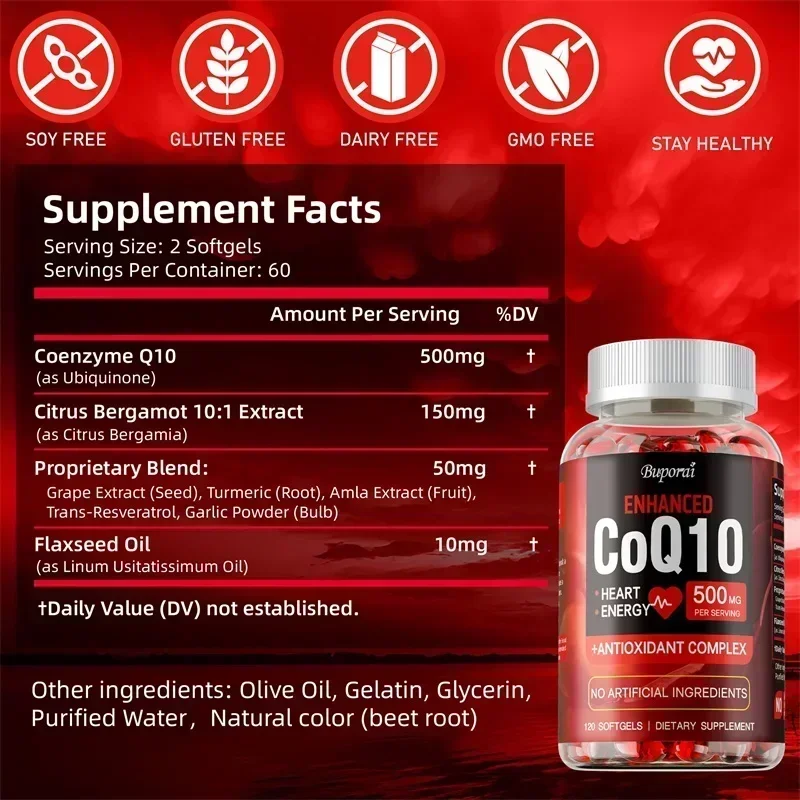 High Absorption CoQ10 Capsules - Antioxidant Support for Brain, Heart, & Energy Health