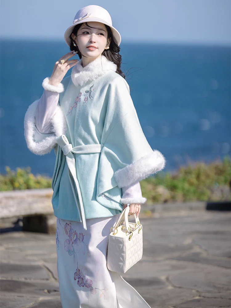 

Chuan Dai Time Ele adient Color Printed Coat Sle Outerwear Set for Women Autumn Faion Collection Plant Floral Pattern