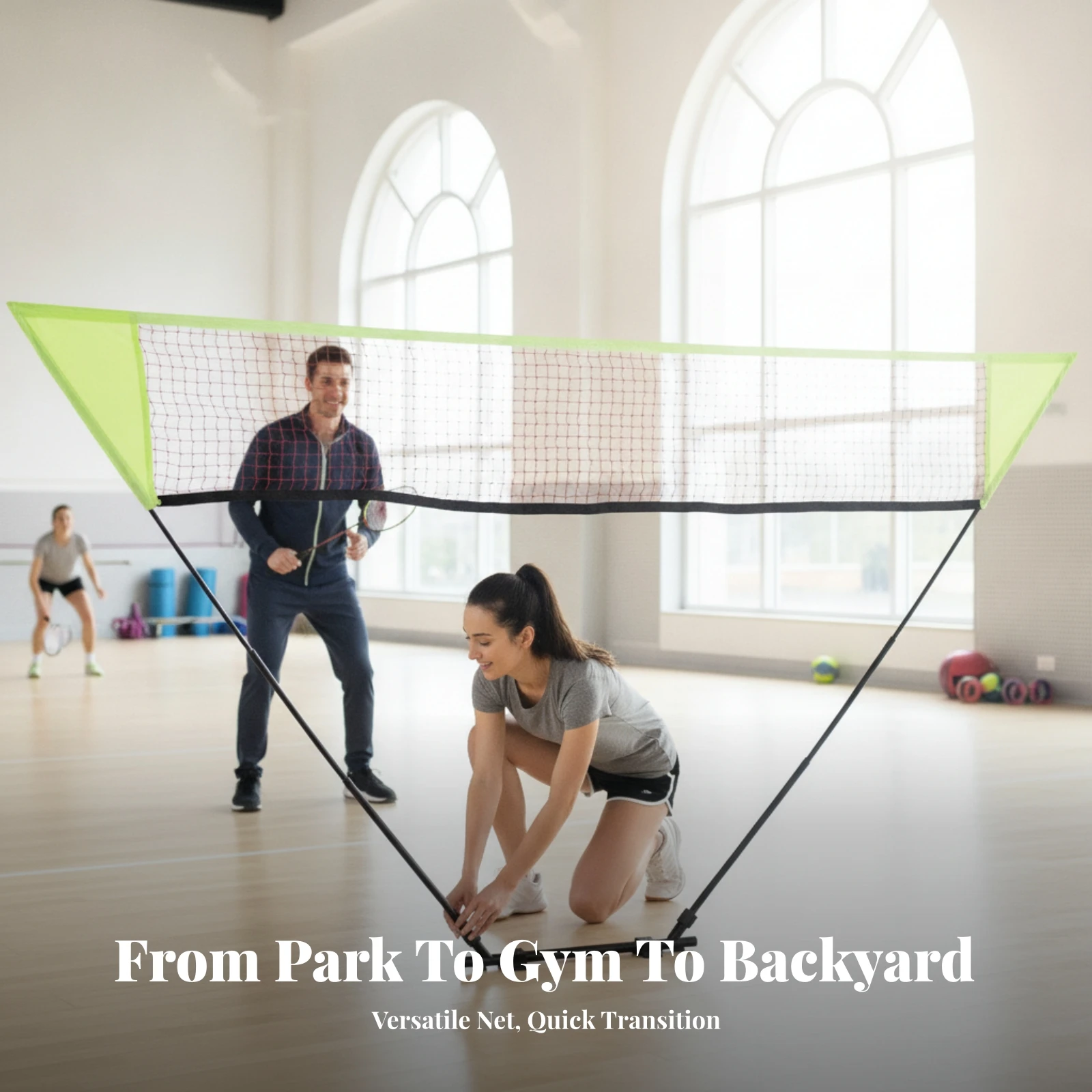Badminton Net with Stand Easy Setup Badminton Net Set Quick-Open Freestanding for Casual Players, Backyard, School Gym